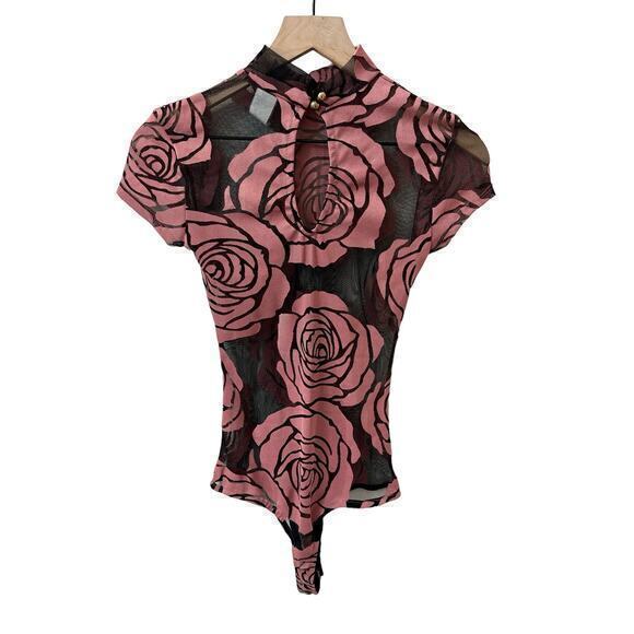 Dusty Pink Rose Print Bodysuit‎ - S/M - Picture 4 of 7
